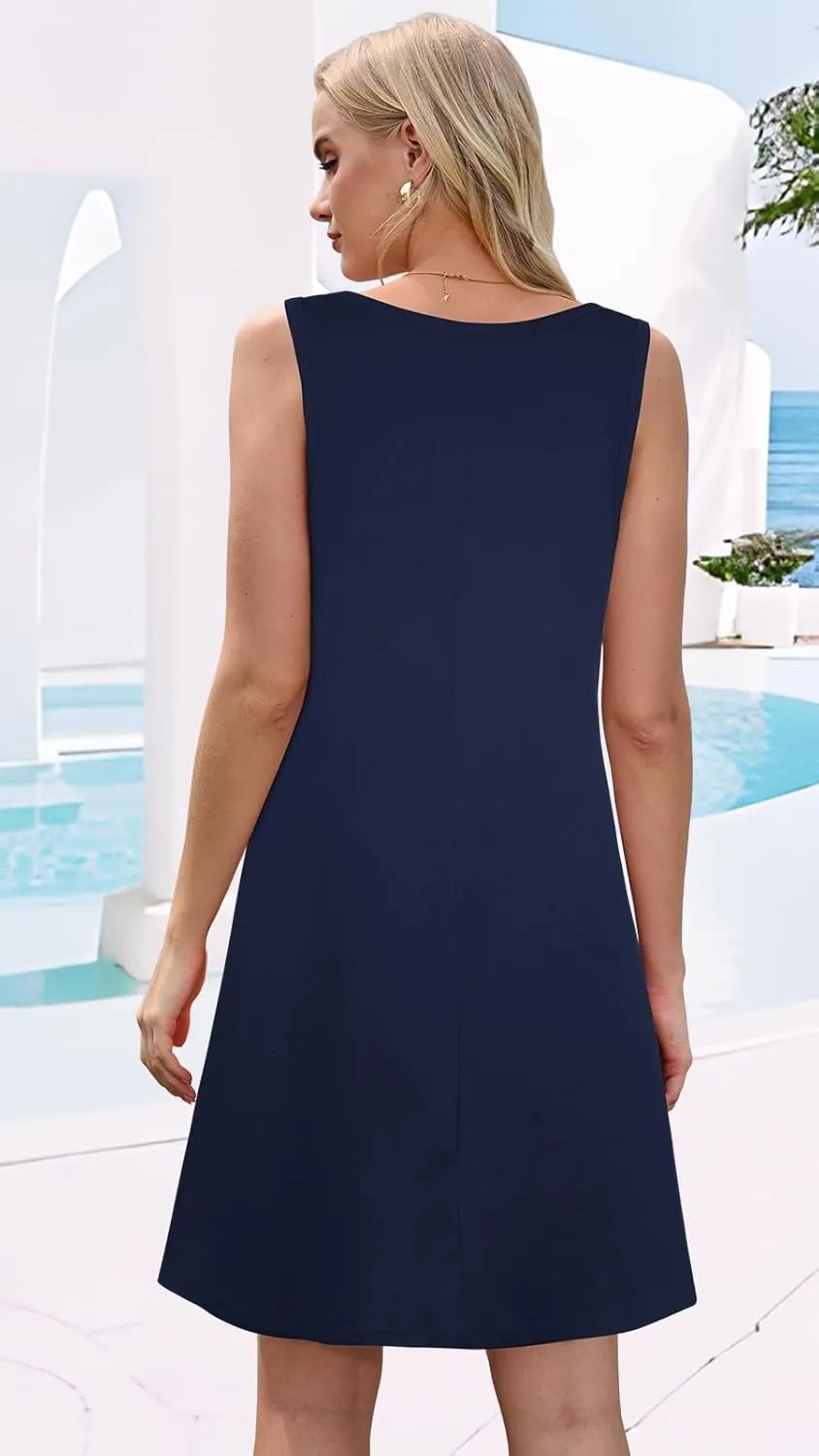 Summer Dresses for Women Beach Boho Sleeveless Vintage Floral Flowy Pocket Tshirt Tank Sundresses
