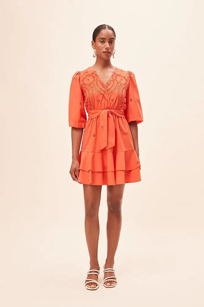 Sunoco Cliff Embroidered Wrap Dress - Orange