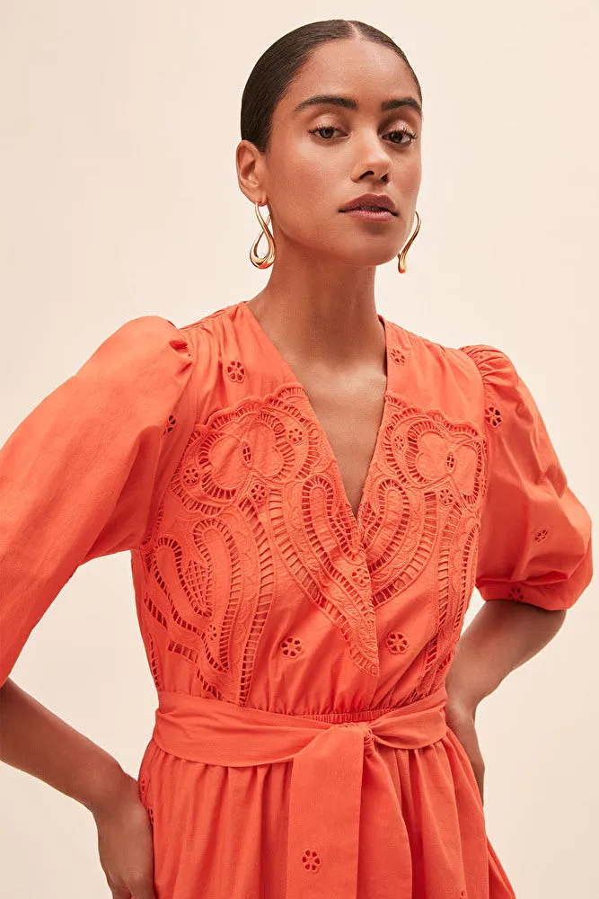 Sunoco Cliff Embroidered Wrap Dress - Orange
