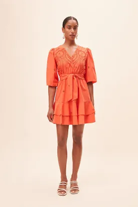Sunoco Cliff Embroidered Wrap Dress - Orange