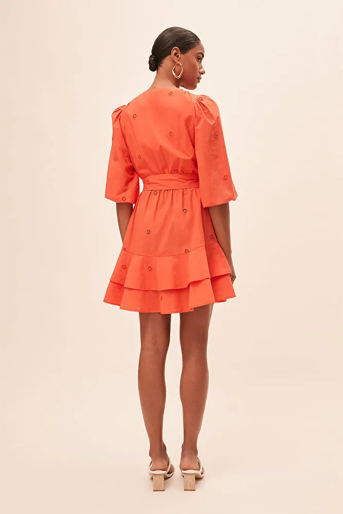 Sunoco Cliff Embroidered Wrap Dress - Orange