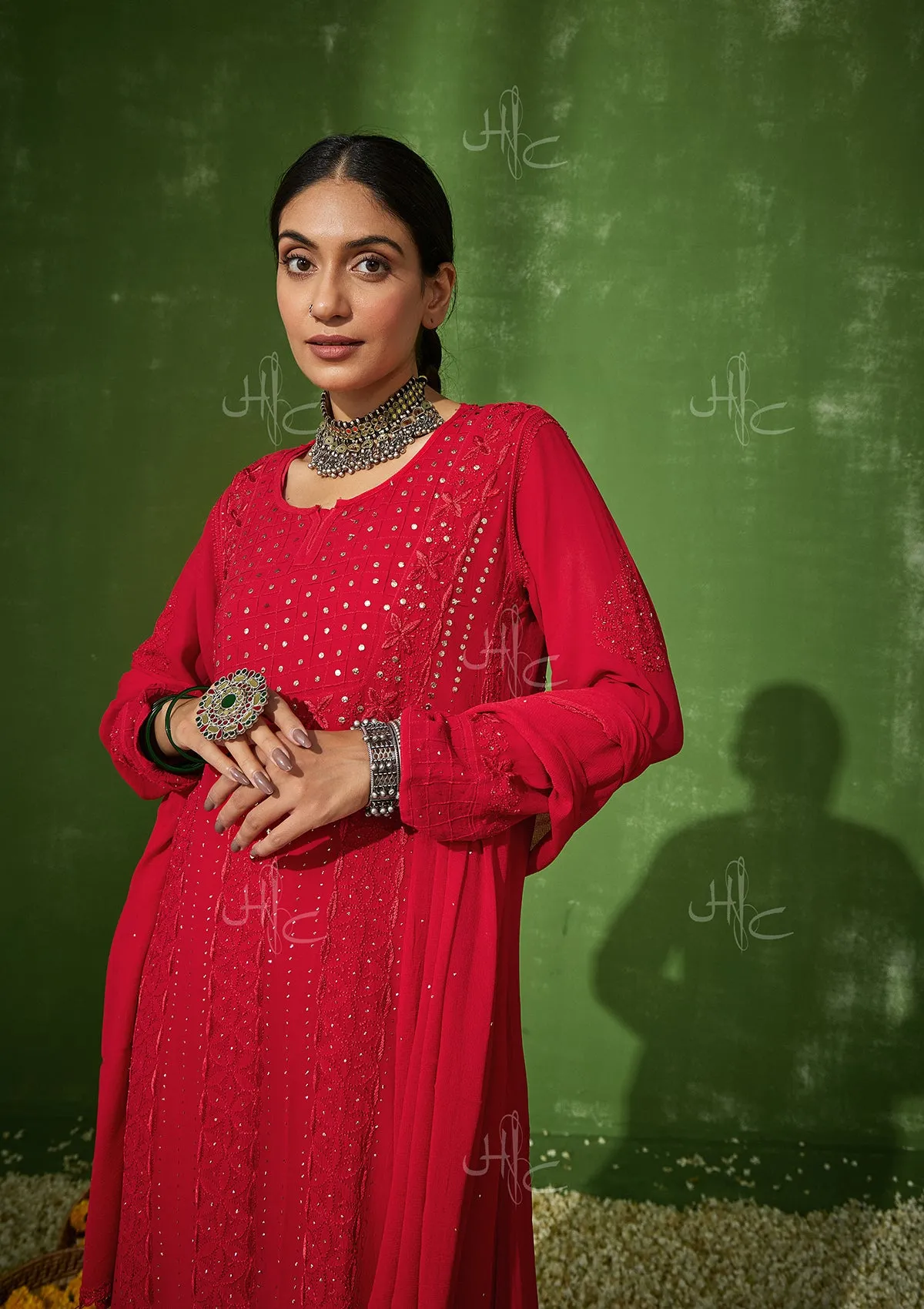 Taibah Chikankari Georgette Straight Kurta Set with Dupatta
