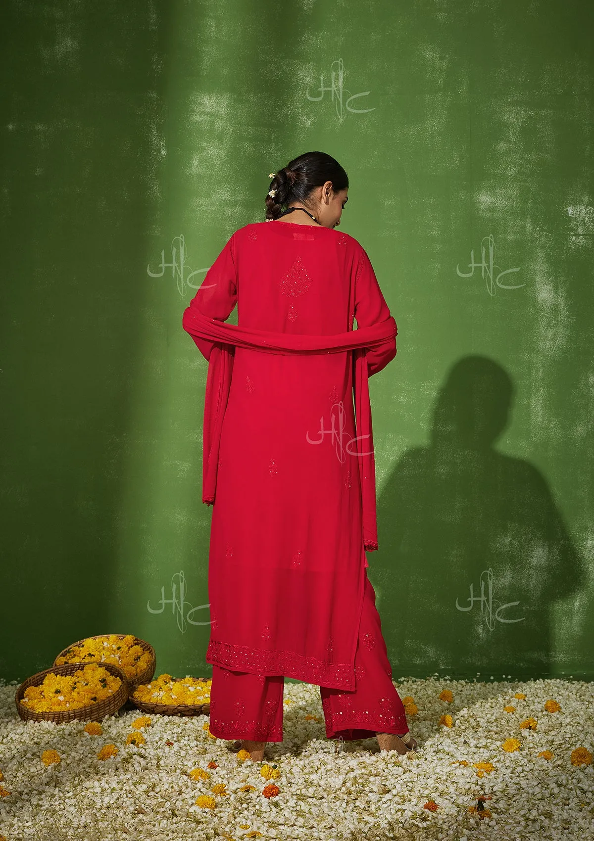 Taibah Chikankari Georgette Straight Kurta Set with Dupatta