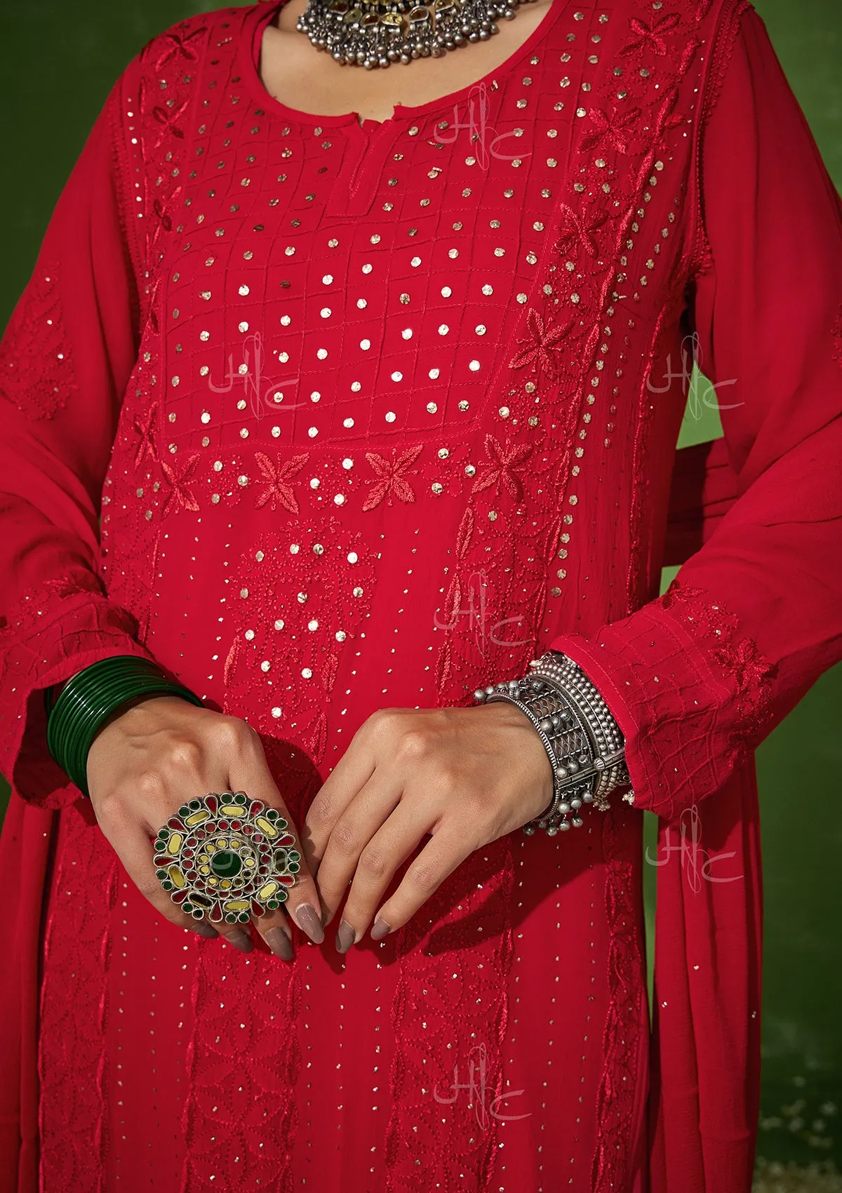 Taibah Chikankari Georgette Straight Kurta Set with Dupatta
