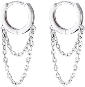 Tassel Chain Drop Dangle Small Hoop Earrings for Women Girls 925 Sterling Silver Huggie Helix Cartilage Tragus Daith Piercing Cuff Minimalist Fashion Personalized Punk Jewelry