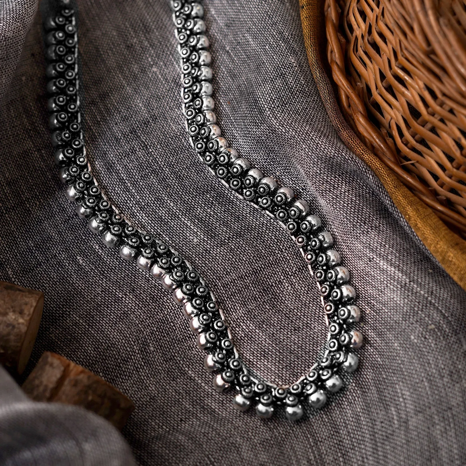 Teejh Anwita Long Silver Oxidised Necklace