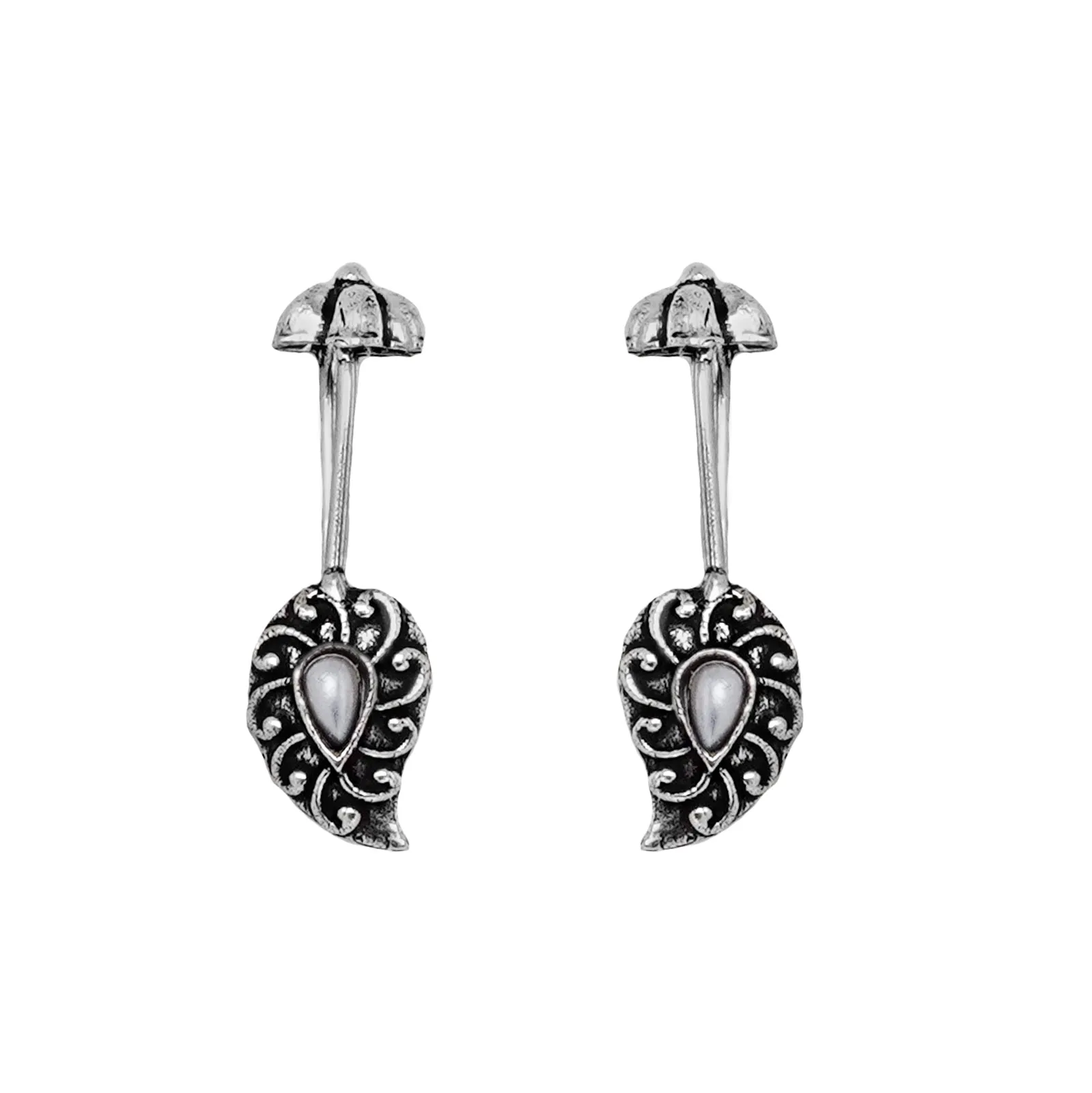 Teejh  Mitali White  Stone Silver Oxidsed Clip On Bugadi