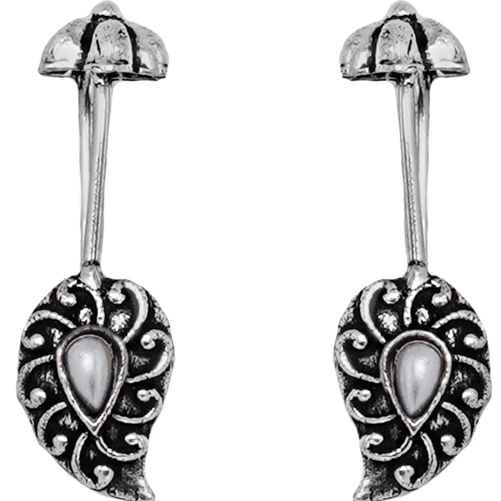 Teejh  Mitali White  Stone Silver Oxidsed Clip On Bugadi
