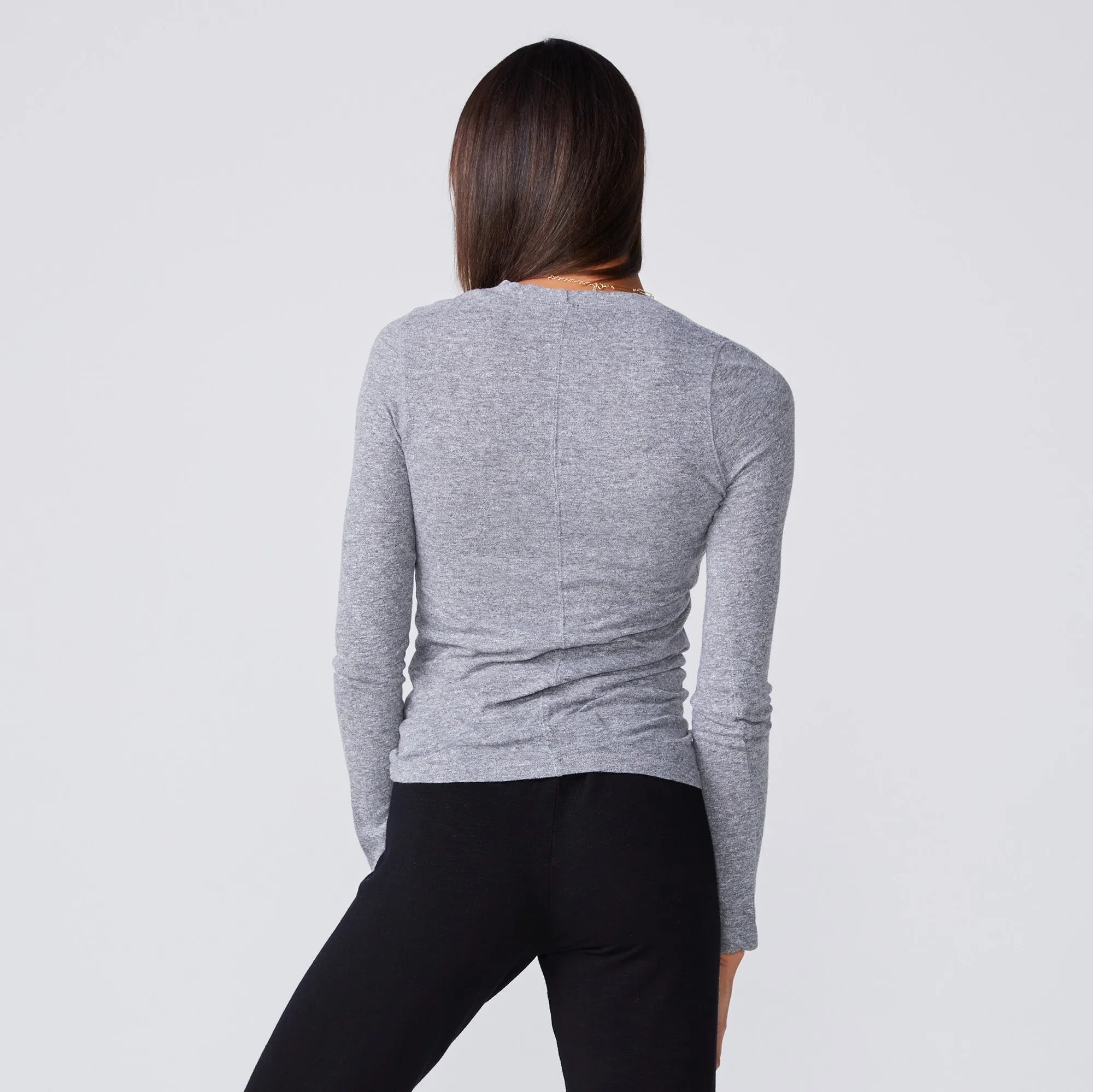 Textured Tri-Blend Fitted Long Sleeve Crew