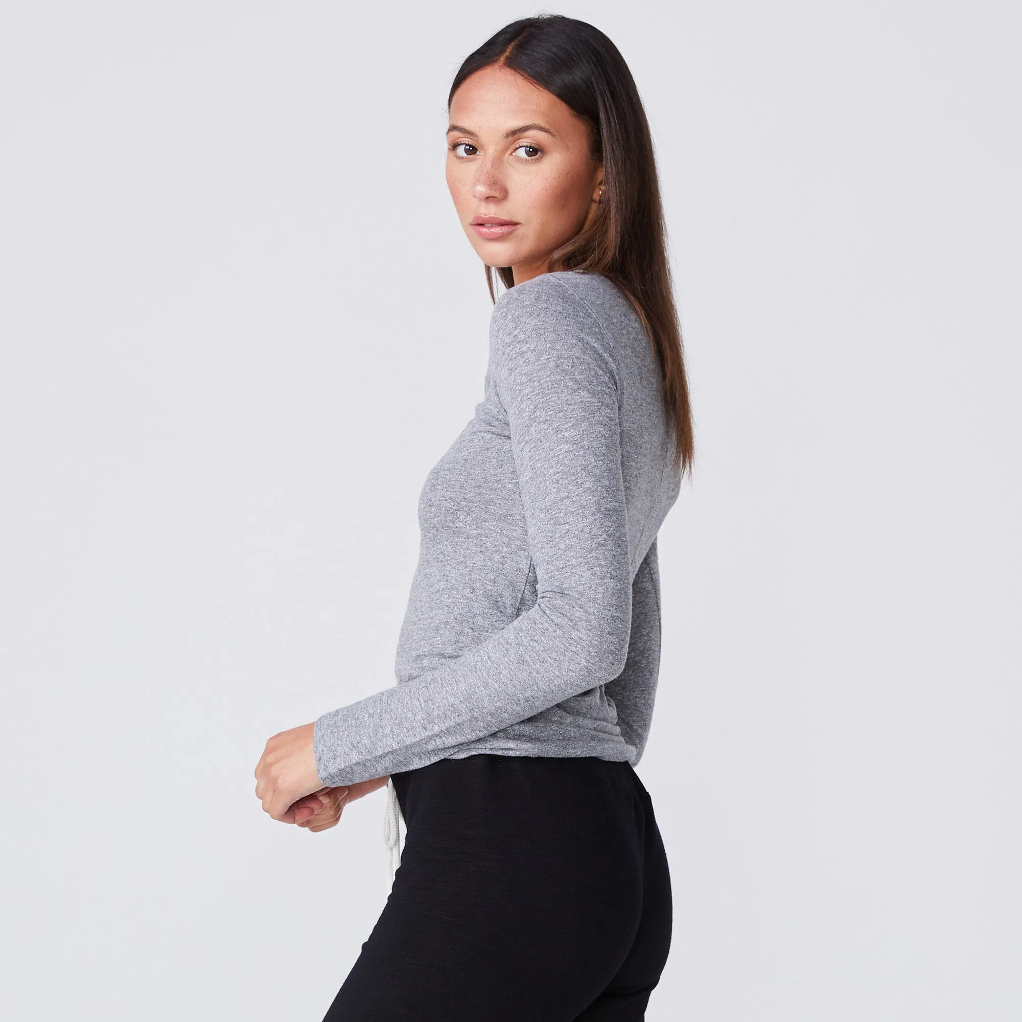 Textured Tri-Blend Fitted Long Sleeve Crew