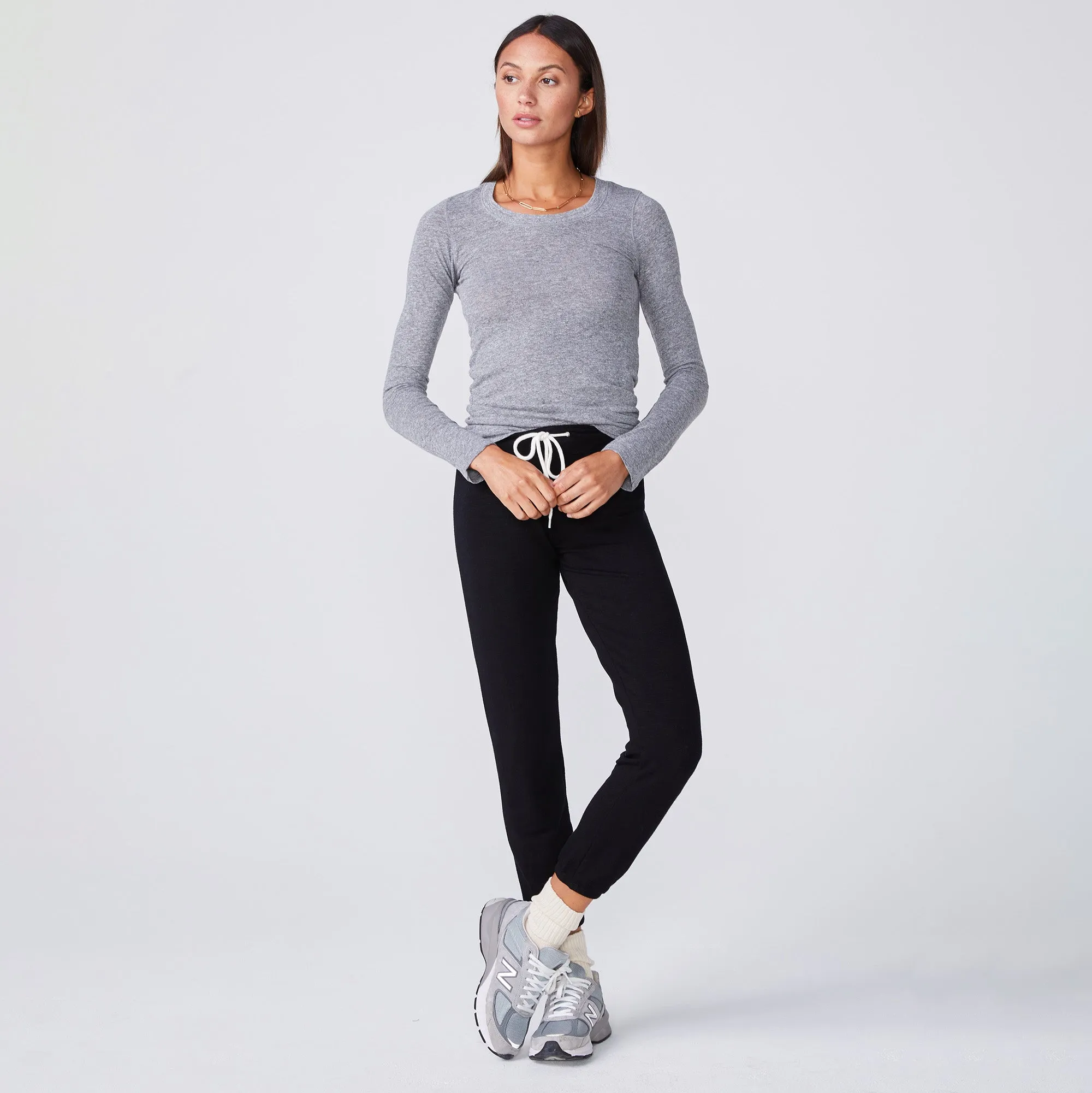 Textured Tri-Blend Fitted Long Sleeve Crew