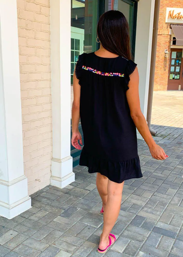 THML Valdiva Embroidered Dress-Black