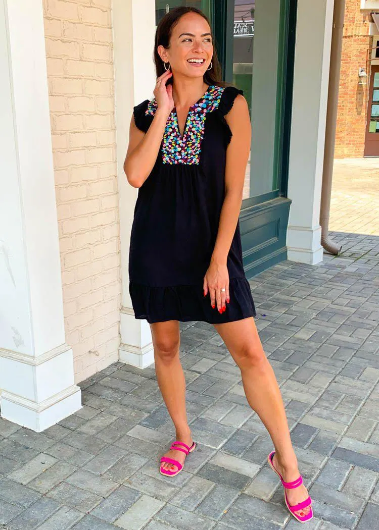 THML Valdiva Embroidered Dress-Black