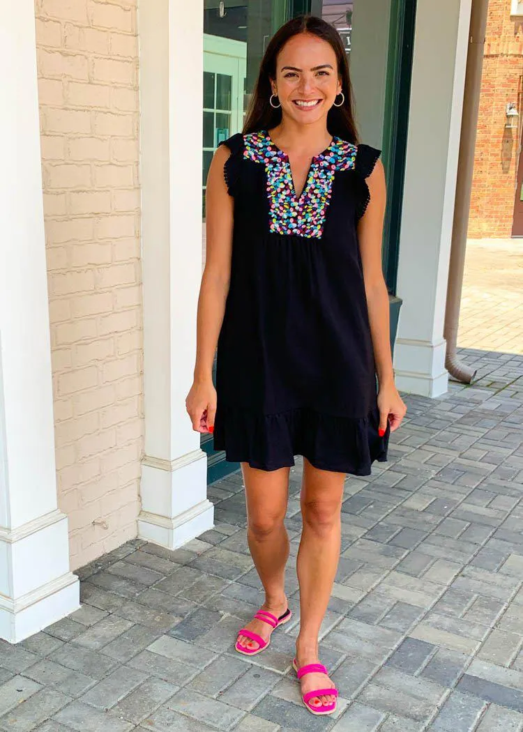 THML Valdiva Embroidered Dress-Black