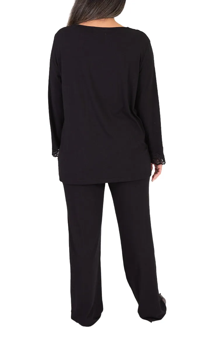 Victoria Linen 50% Bamboo 50% Cotton Pyjama with Long Sleeve in Black Lara