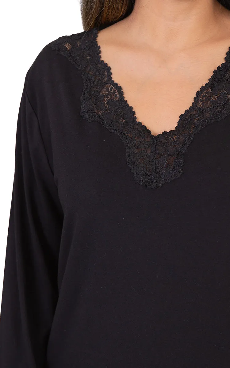 Victoria Linen 50% Bamboo 50% Cotton Pyjama with Long Sleeve in Black Lara