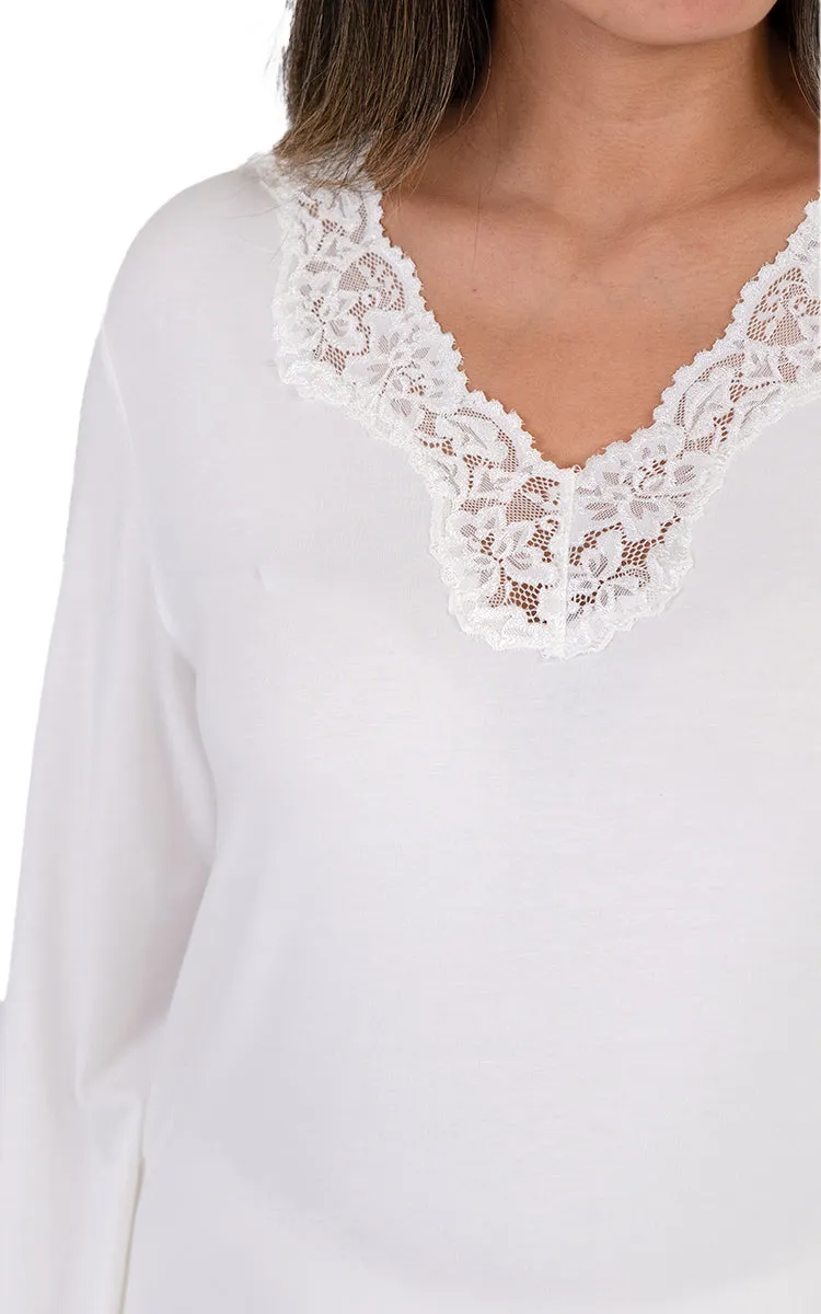 Victoria Linen 50% Bamboo 50% Cotton Pyjama with Long Sleeve in Ivory Terri