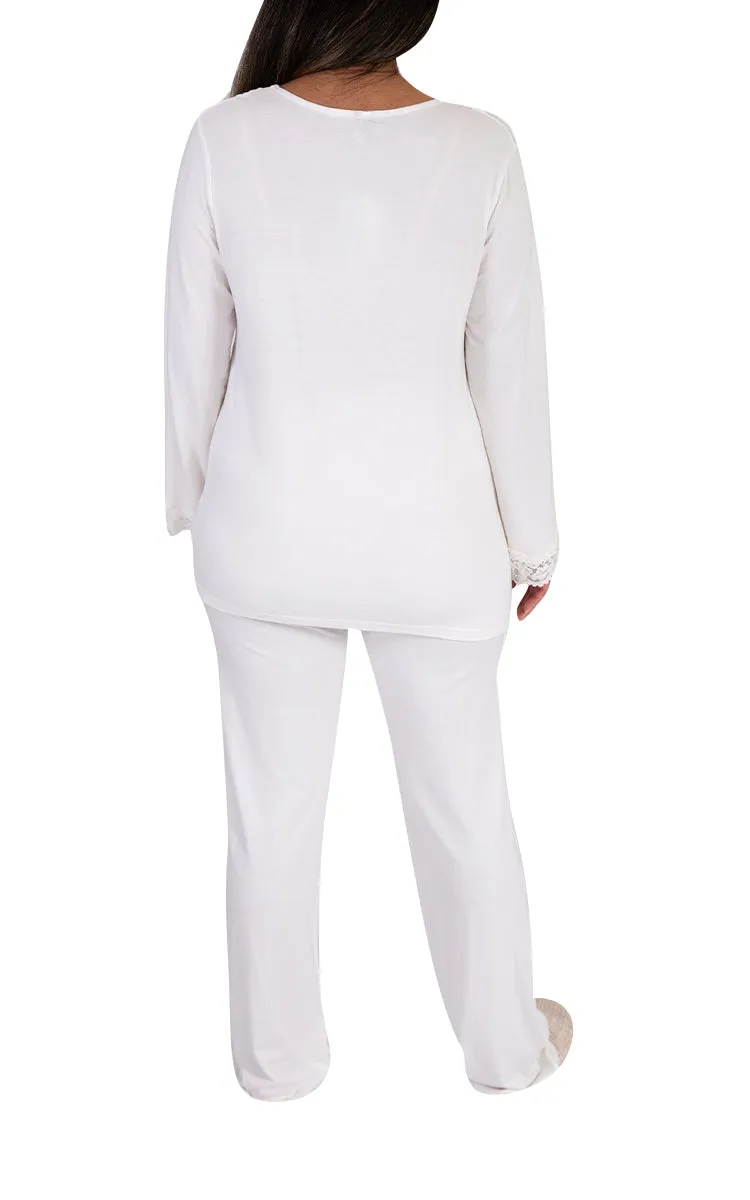 Victoria Linen 50% Bamboo 50% Cotton Pyjama with Long Sleeve in Ivory Terri