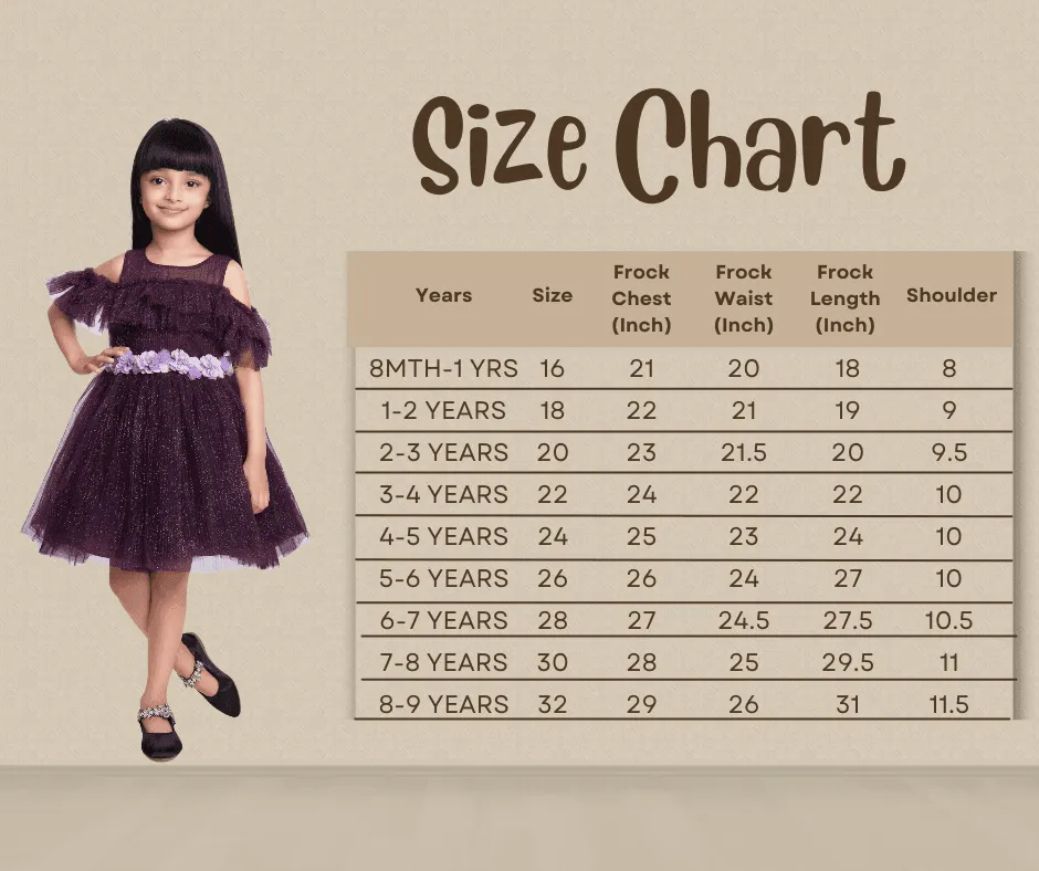 Wine Coloured Imported Net Simple Off Shoulder Design Party Wear Frock For Girls