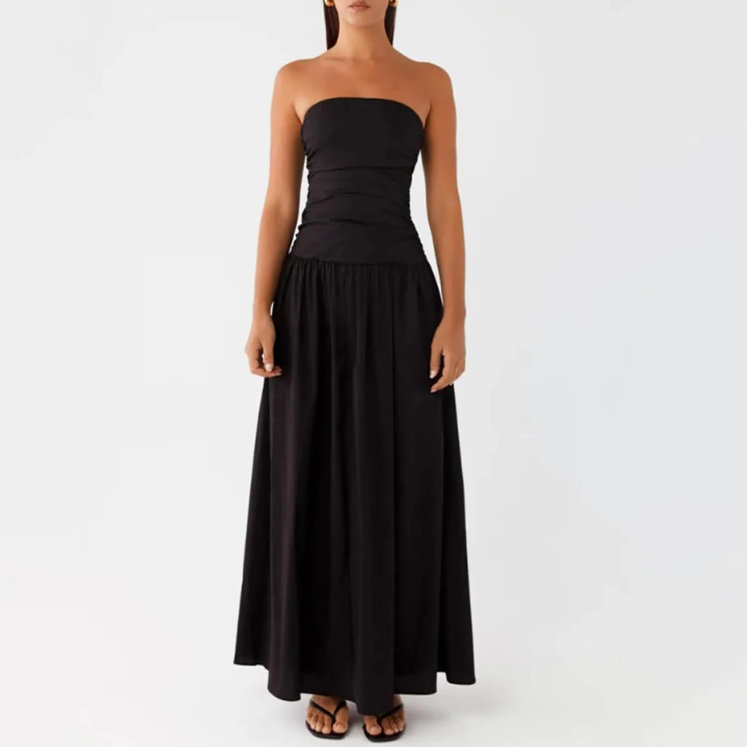 Women Summer Strapless Maxi Dress A Line Flowy Tube Top Dress Y2K Elegant Wedding Party Cocktail Long Dresses