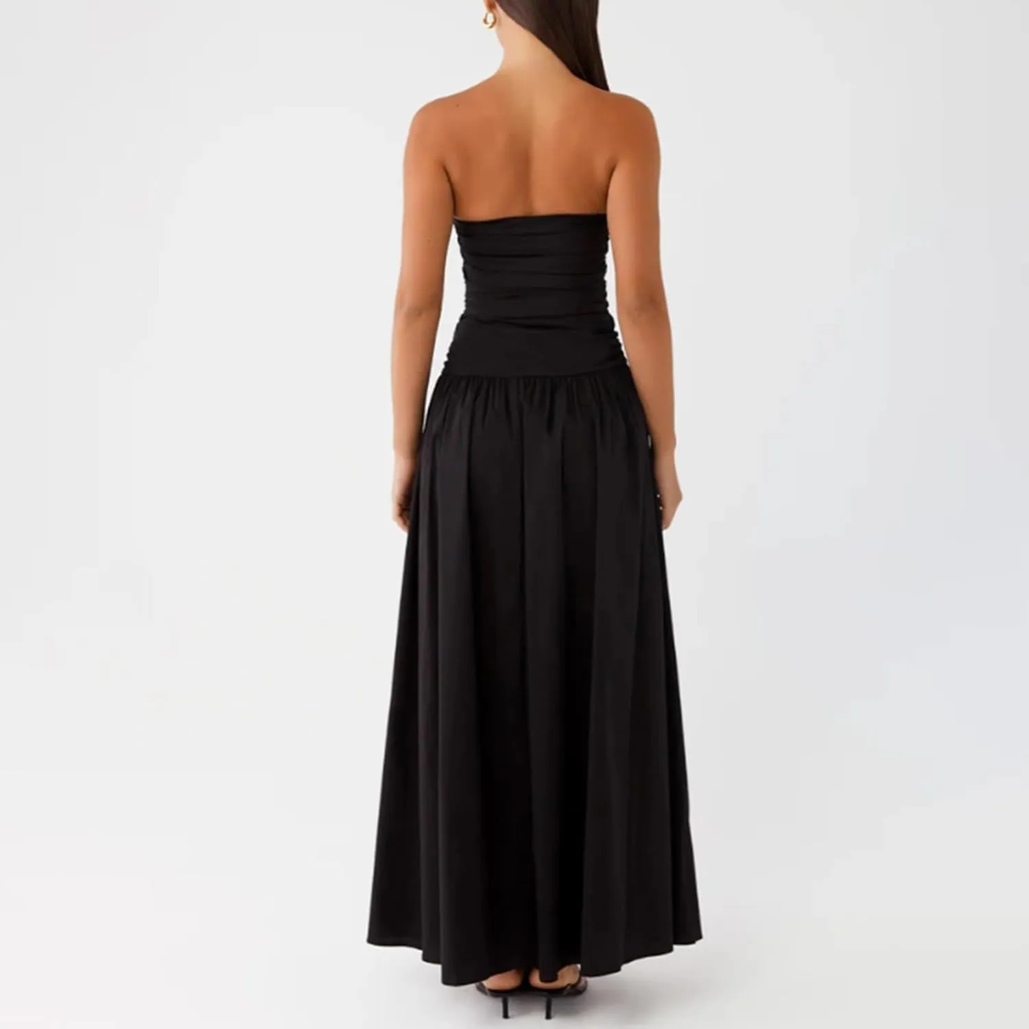 Women Summer Strapless Maxi Dress A Line Flowy Tube Top Dress Y2K Elegant Wedding Party Cocktail Long Dresses
