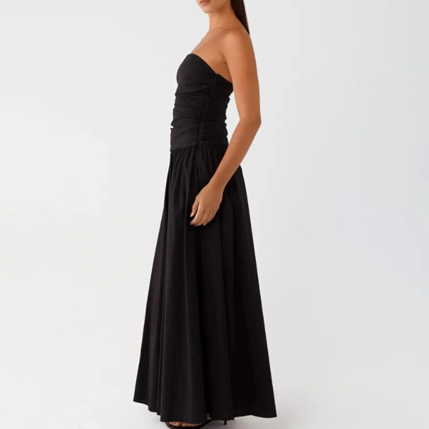 Women Summer Strapless Maxi Dress A Line Flowy Tube Top Dress Y2K Elegant Wedding Party Cocktail Long Dresses