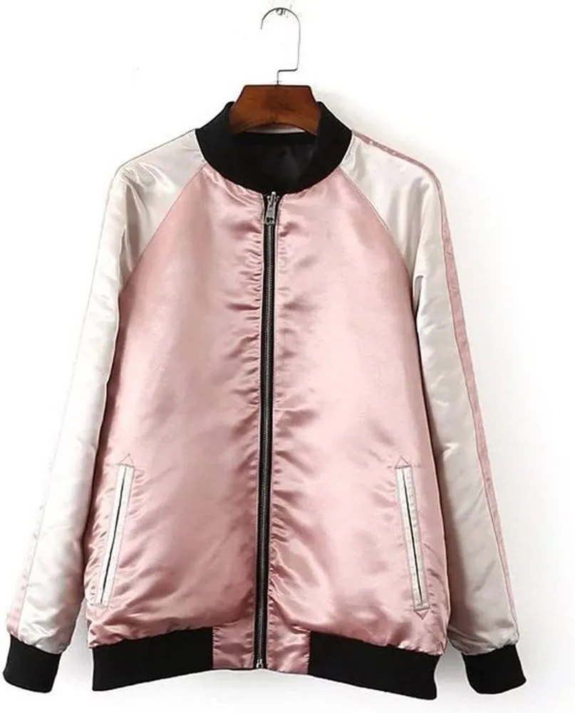 Women's Floral Phoenix Embroidered Reversible Bomber Jacket Black Red