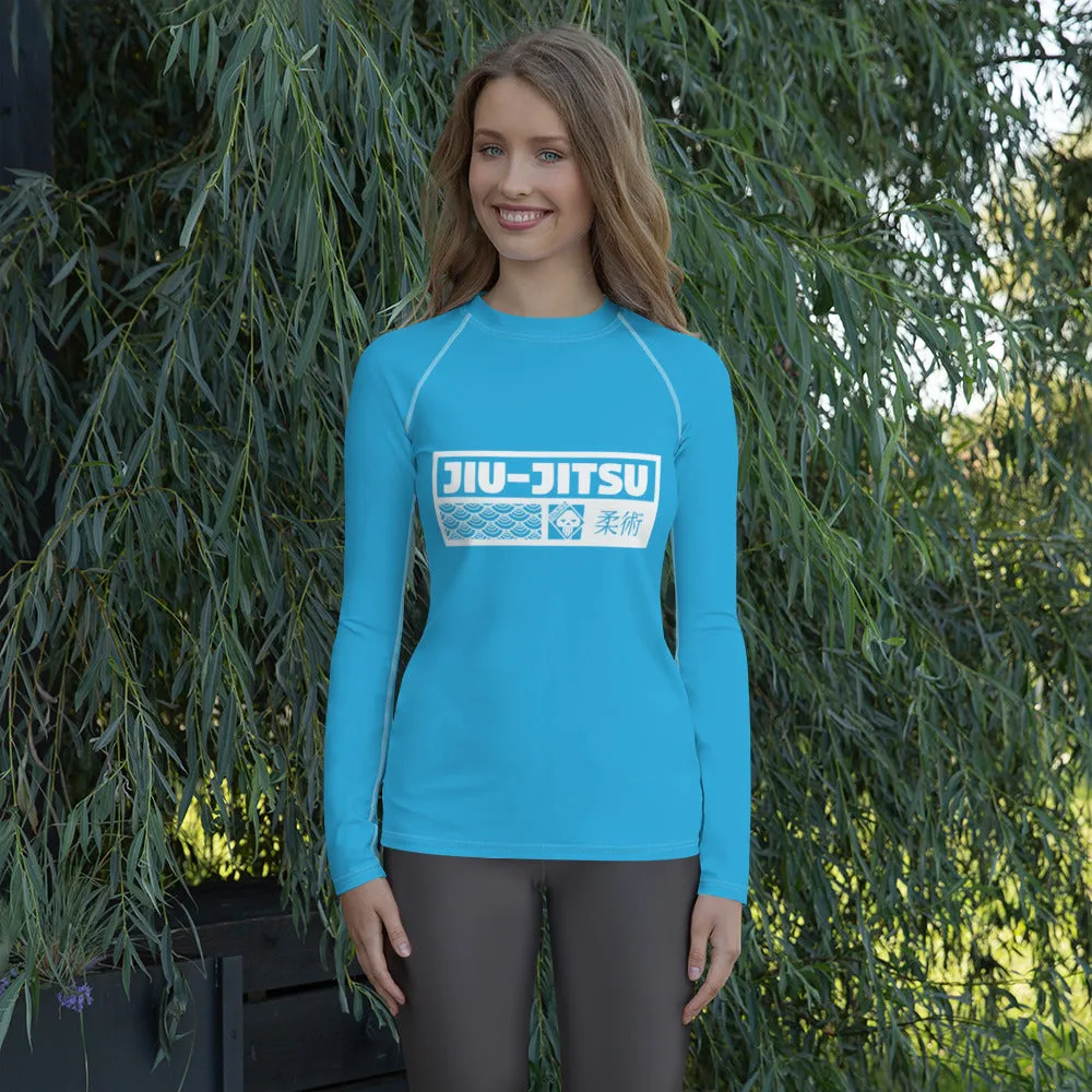Womens Long Sleeve BJJ Rash Guard - Jiu-Jitsu 005 - Cyan
