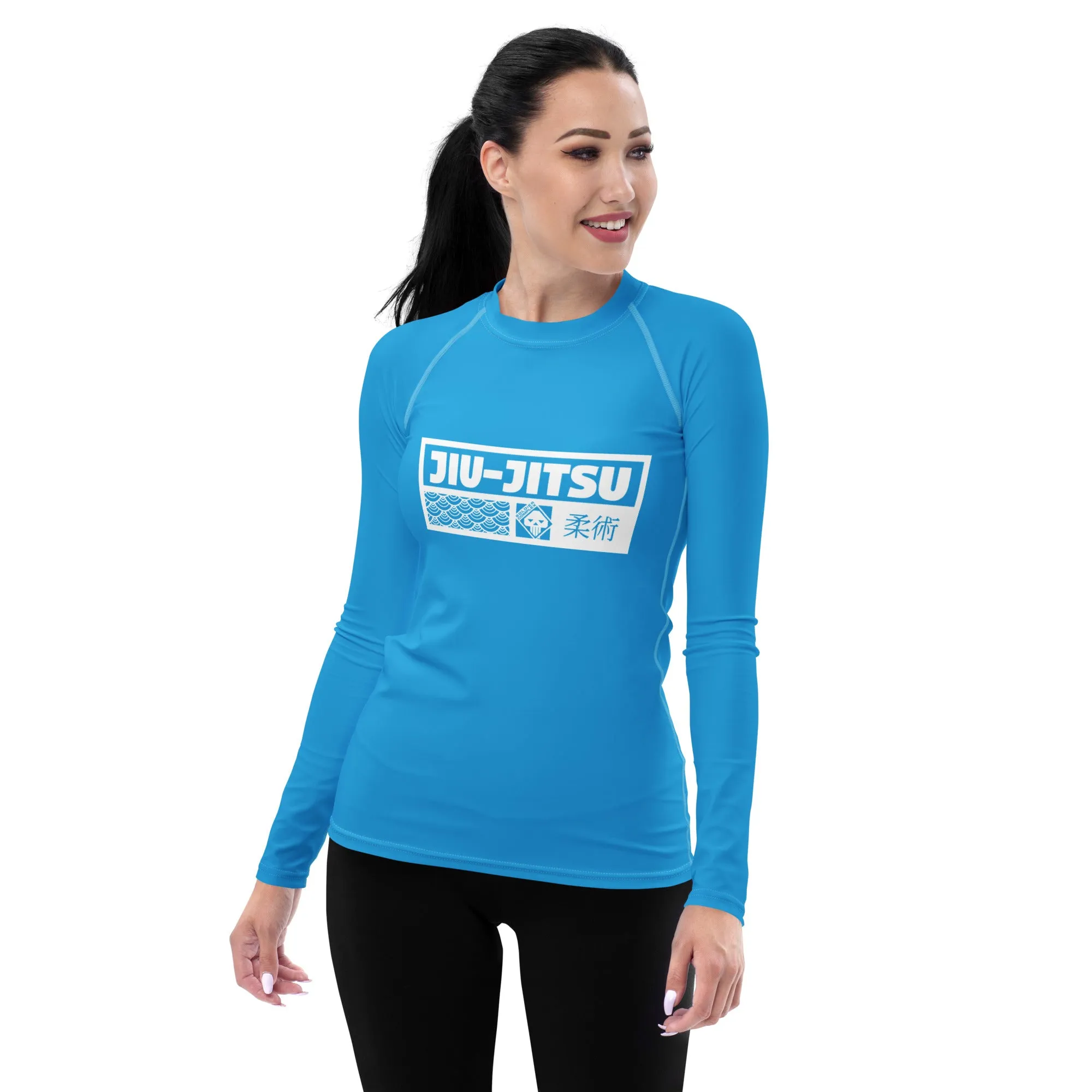 Womens Long Sleeve BJJ Rash Guard - Jiu-Jitsu 005 - Cyan