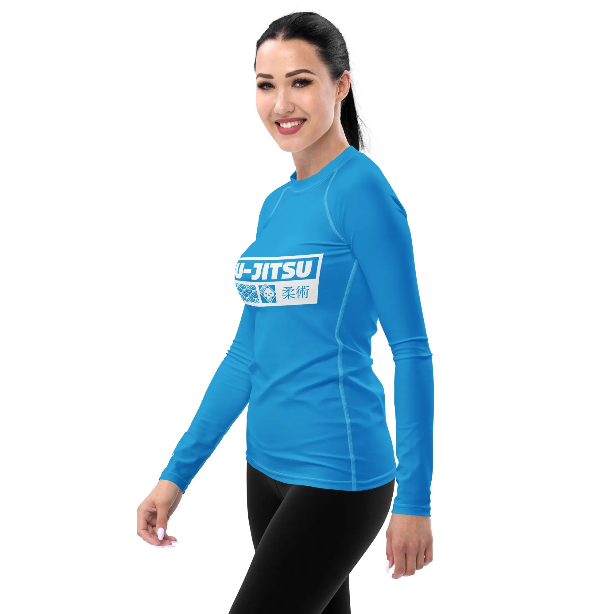 Womens Long Sleeve BJJ Rash Guard - Jiu-Jitsu 005 - Cyan