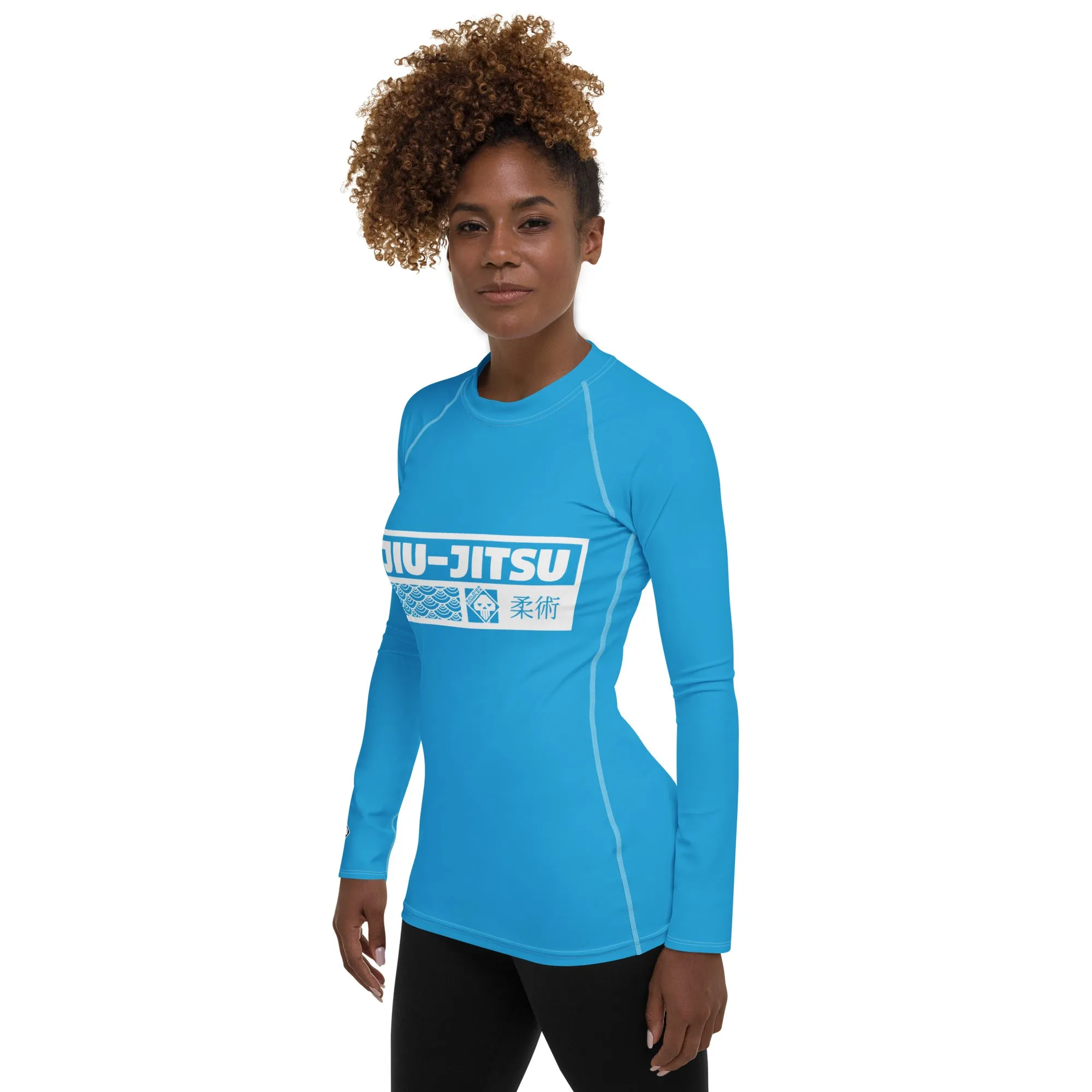 Womens Long Sleeve BJJ Rash Guard - Jiu-Jitsu 005 - Cyan