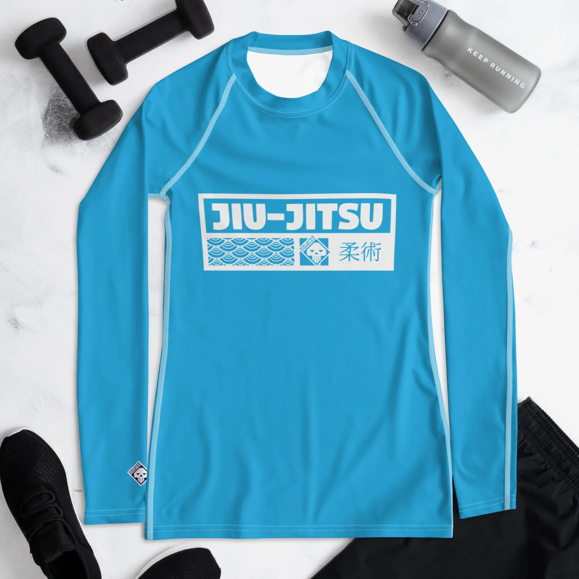 Womens Long Sleeve BJJ Rash Guard - Jiu-Jitsu 005 - Cyan