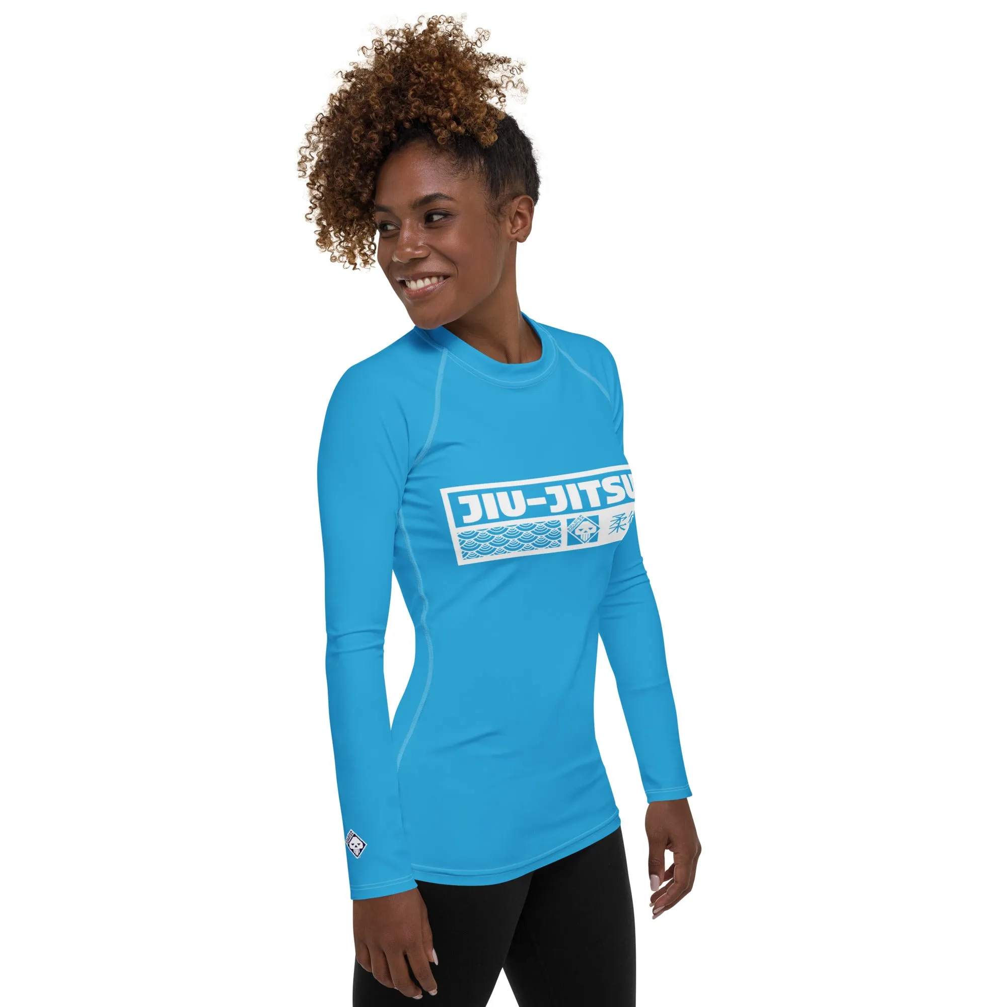 Womens Long Sleeve BJJ Rash Guard - Jiu-Jitsu 005 - Cyan