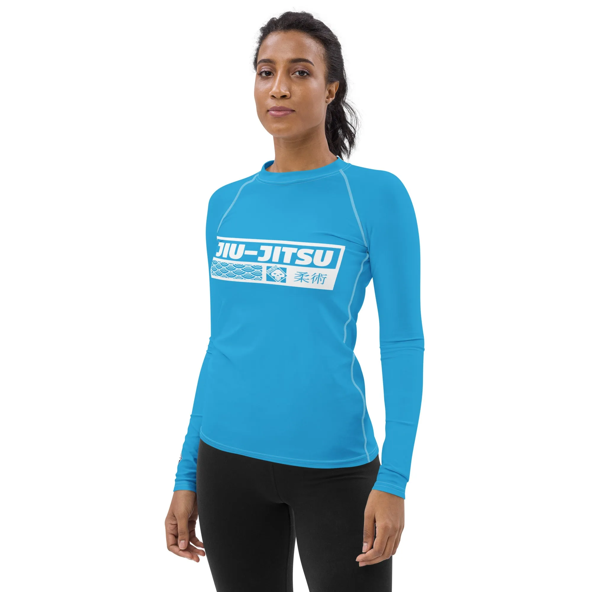 Womens Long Sleeve BJJ Rash Guard - Jiu-Jitsu 005 - Cyan