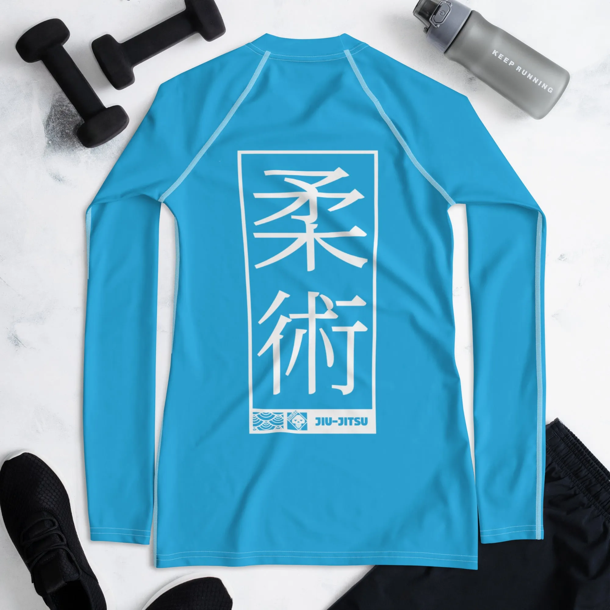Womens Long Sleeve BJJ Rash Guard - Jiu-Jitsu 005 - Cyan