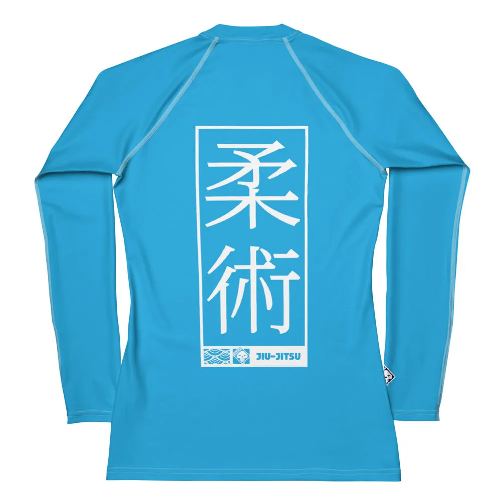 Womens Long Sleeve BJJ Rash Guard - Jiu-Jitsu 005 - Cyan