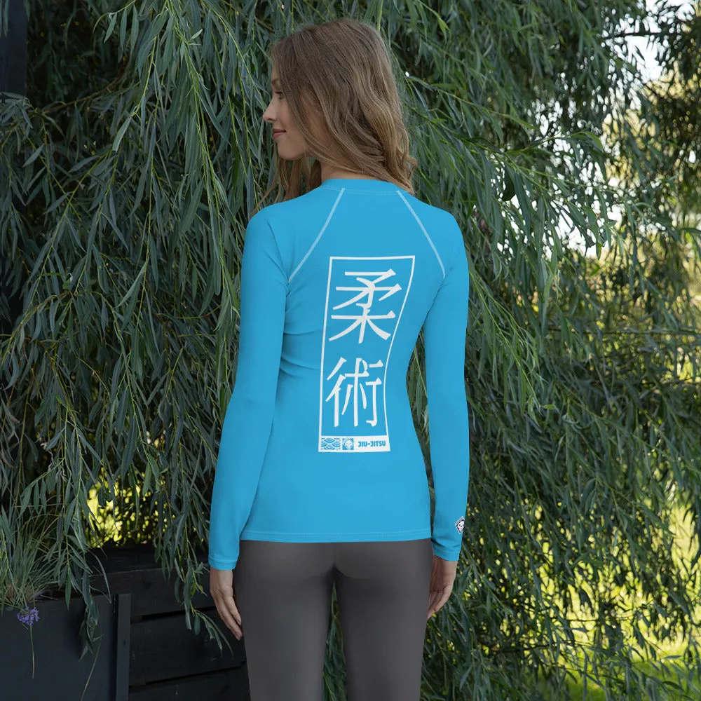 Womens Long Sleeve BJJ Rash Guard - Jiu-Jitsu 005 - Cyan