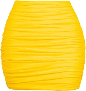 YMDUCH Women's Sexy High Waist Solid Tight Ruched Bodycon Mini Club Skirt