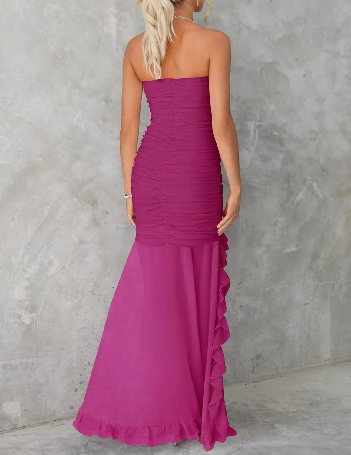 ZESICA Womens Strapless Bodycon Maxi Dresses Summer Off Shoulder Sleeveless Ruched Cocktail Party Long Dresses